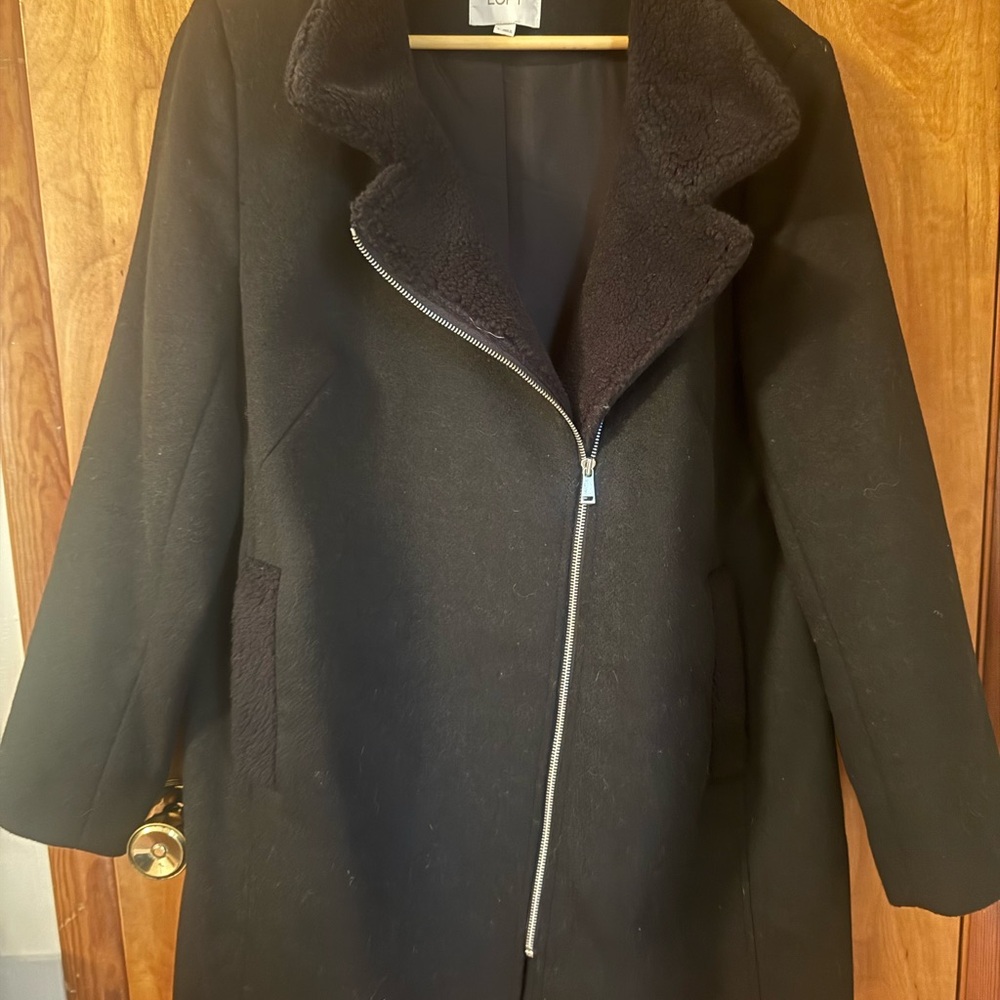 LOFT Black Teddy Wool Coat